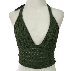 Crochet Knit Halter Top Boho Fairy Grunge Festival Beach Women XS S Green